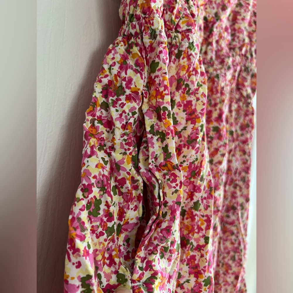 Time & Tru Pink Multicolor Floral Elastic Waist Mini Dress Sleeveless Medium - Picture 7 of 11